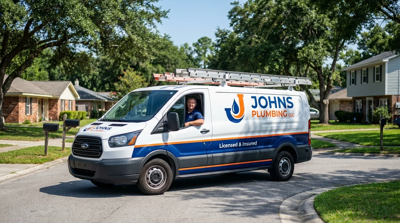 Johns Plumbing LLC service van in Bellville, TX