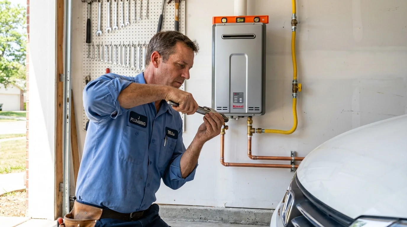 Tankless water heater installation by a Johns Plumbing LLC plumber in Bellville